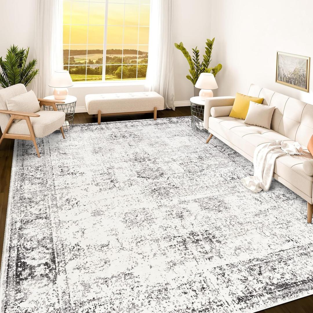 Istana 8x10 Rug  White Cream/Grey Area Rug - Foldable Boho Rugs for Living Room 8x10 - Stain Resistant Modern Area Rugs - Living Room Area Rugs - Eco-Friendly Boho Washable Rugs (8' x 10')