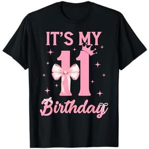It's My 11th Birthday Girl Coquette Bow 11 Yr Old Aesthetic T-Shirt M
