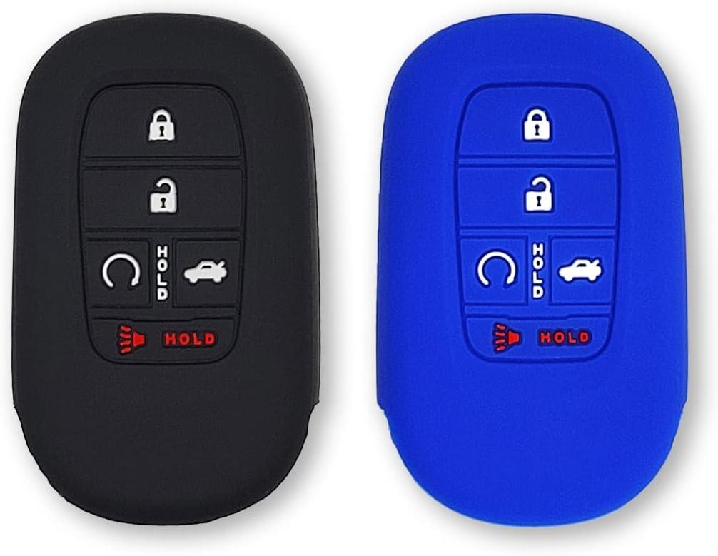 Autobase Silicone Key Fob Cover for 2022 2023 2024 2025 2026 Honda Civic Accord HR-V CR-V Pilot Sport SI EX EX-L Touring | Car Accessory | Key Protection Case - 2 Pcs (Black & Blue)