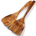 Wooden Spatulas, 2 PCs Natural Acacia Wooden Cooking Utensils Set for Non-stick Pan Kitchen Tool, flipping and Wok Spatula, Wooden Spoons & Spurtle for Cooking
