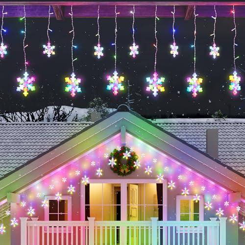 Aulanto Christmas Lights Outdoor Snowflake Lights,16.73ft 240 LED Snowflake Icicle Lights Waterproof with 20 Drops,RGB Color Changing Christmas Decorations Light for Eaves, Yard, Tree, Window, Curtain