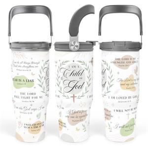 SANDJEST Christian Tumbler with Handle 30oz, Religious Gifts for Women, Inspirational Gifts for Her for Birthday Christmas Mothers Day, Stainless Steel Flip Straw Insulated Tumblers Coffee Travel Cup