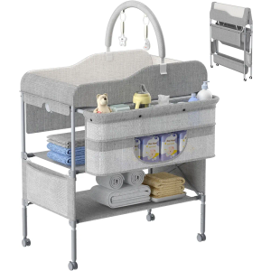 Portable Baby Changing Table, Foldable Changing Station with Height Adjustment, Waterproof Diaper Changing Pad, Mobile Nursery Organizer for Newborn Essentials