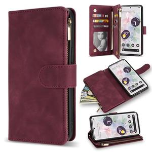 ZZXX for Google Pixel 6 Pro Case Wallet with Card Slot Premium Soft PU Leather Zipper Flip Folio Wallet with Wrist Strap Kickstand Protective for Google Pixel 6 Pro Wallet Case (Wine Red 6.7 Inch)