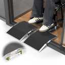 Nuvium 2pc×12"L×1.6"H Bridge Threshold Ramps for Doorways, Fits 2.8–5.1" Wide Thresholds with Adjustable Support Bars,Non-Slip Aluminum Wheelchair Ramps for Home Steps,Sliding Door Ramp for Wheelchair