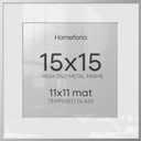 Homeforia 15x15 Silver Picture Frame, High-End Metal, 11x11 Mat, Glass