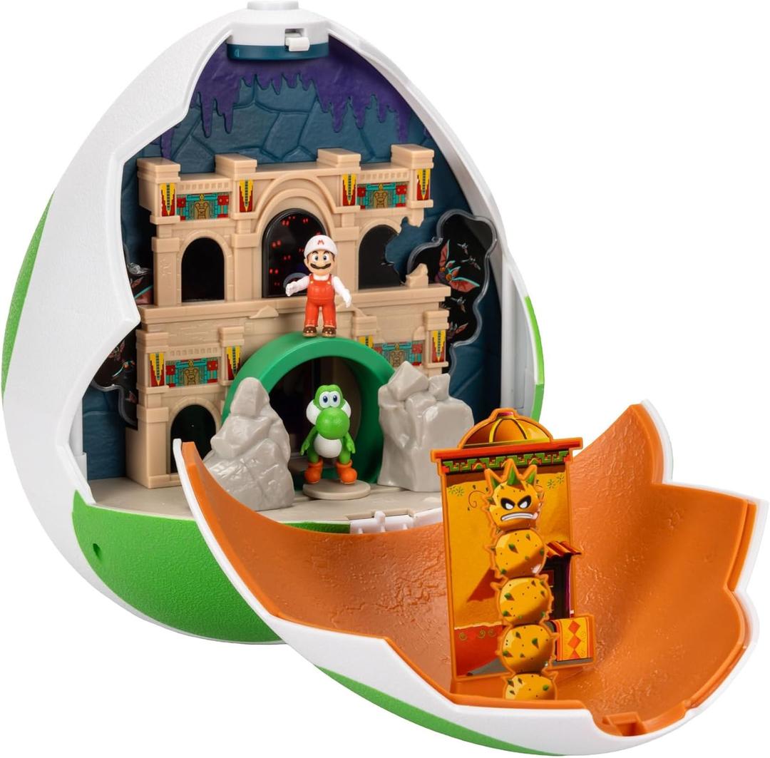 The Super Mario Galaxy Movie  9-Inch Yoshi Egg Playset with 1.5 Yoshi and Exclusive Fire Mario Action Figures, Opens to Reveal Double-Sided Playset!