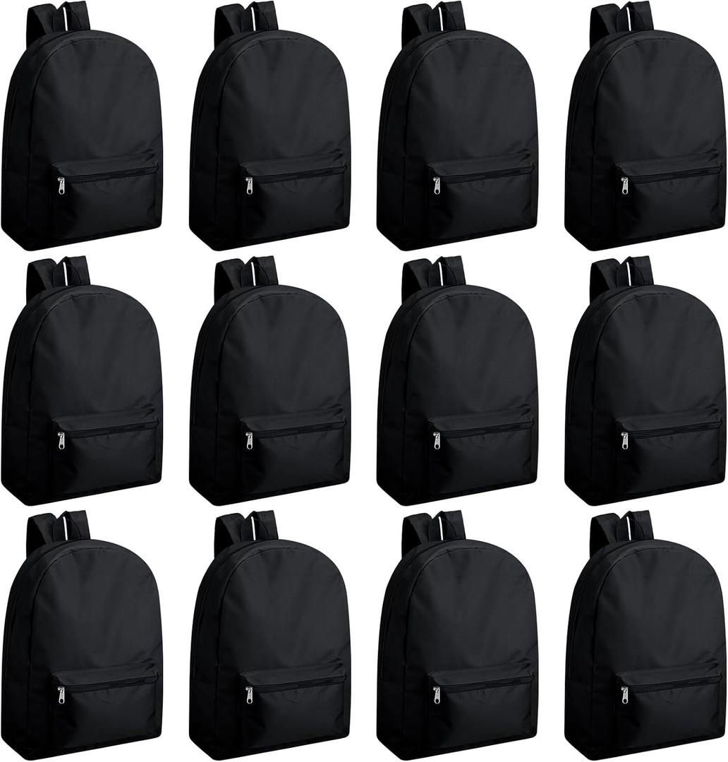 Amylove 12 Pack Backpack in Bulk 17 inch Lightweight Outdoor Travel Bag Classic Bookbags Bulk for Elementary Middle High(Black,Classic)
