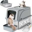 Stainless Steel Litter Box, XXL Large Metal Covered Litter Boxes, Dual Entrance Detachable Cat Litter Box with Lid, 16.6'' High Wall Urine Leak Prevention with Cat Litter Scoop (Gray)