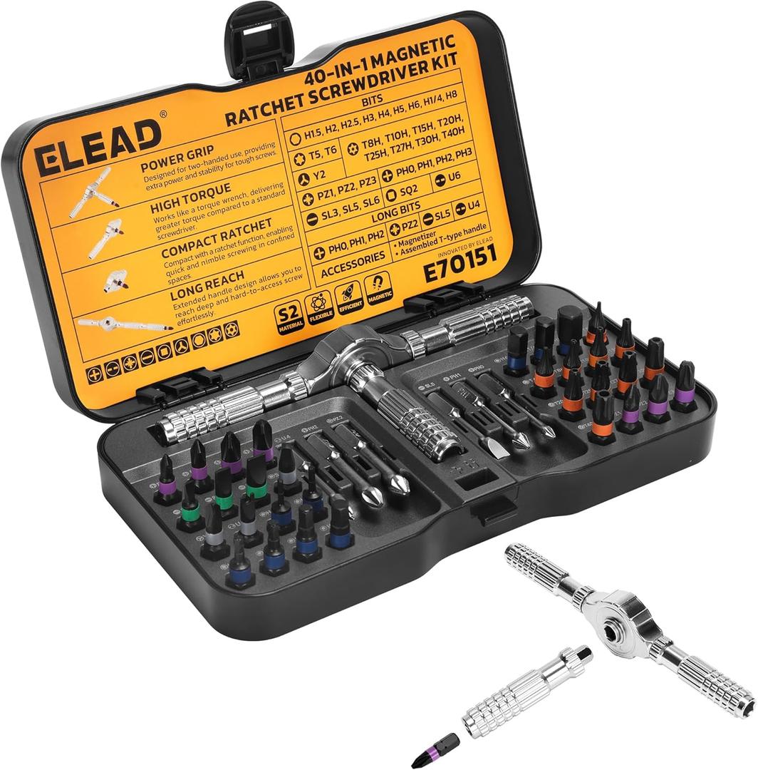 40 in 1 Magnetic Ratchet Screwdriver Set, Multi Bit Magnetic Ratcheting Screwdriver Set with Detachable Ratchet Handle, Repair Tool Kit for Computer Bicycle Furniture DIY