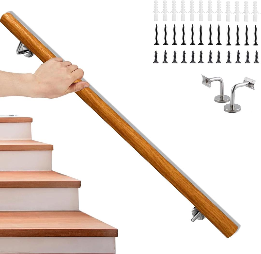 Wooden Handrails, 3ft Non-Slip Staircase Handrail,Safety Hand Rails,Wall Mounted Barrier-Free Staircase Grab Bar for Elderly,for Bars Lofts Kindergarten Guardrail Corridor (Brown)