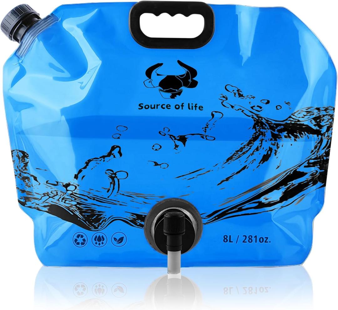 Water Jug Camping 2.1 Gallon Collapsible with Spigot, BPA Free Portable Water Pouch Foldable Water Bags for Outdoor Hiking, Travel and Emergency & Water Storage Containers (Blue-1Pcs)