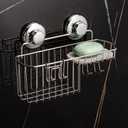 HASKO Suction Cup Shower Caddy Basket for Shampoo, Shower Suction Shelf Organizer, Basket with Soap Holder and Hooks, Stainless Steel Shampoo Holder for Bathroom Storage, Chrome