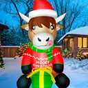 5FT Christmas Inflatables Highland Cow, Christmas Decoration Outdoor Built-in Bright LED Light Christmas Blow Up Cow Yard Decorations Blowups for Farm Indoor Holiday Party Xmas New Year