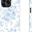 MERRO for iPhone 15 Pro Case - Wireless Charging Compatible - Dual-Layer Hard Shell & Silicone Cover - Protective Phone Case with Cute Wildflower Designs for Women - Azure Blossom