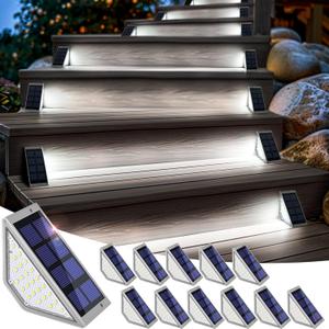 SOLPEX Solar Stair Lights for Outside,24 LEDs Solar Step Lights Outdoor Waterproof Decor for Stair, Step, Deck, Fence, Balcony, Patio, Wall, Yard, Garden (12 Pack, Gray Shell&Cold White)