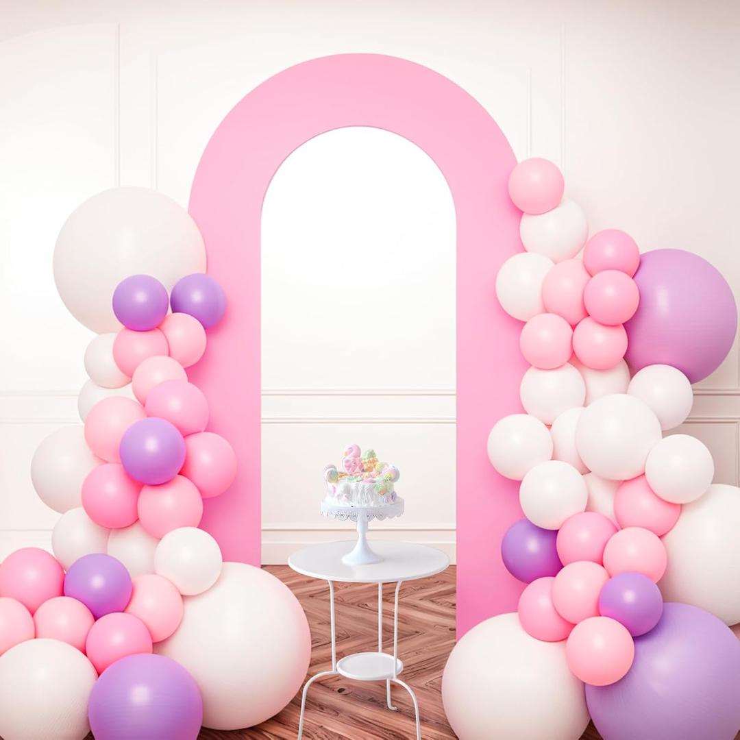 Babenest 7.2Ft Spandex Open Arch Backdrop, Fitted Double-Sided U-Shaped Wedding Arch, Round Top Chiara Stand Cover for Ceremony, Baby Shower, Birthday Party Decoration (Light Pink)