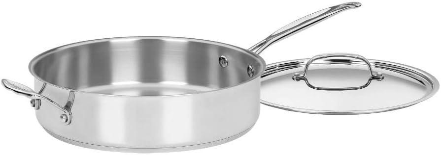 Cuisinart 5.5 Quart Saut Pan w/ Cover, Stainless Steel Pan with Lid, Large Kitchen Pan, Dishwasher Safe, Compatible with Induction, Electric, Gas Cooktops, Oven Safe Saucepan, Cool Grip Handles