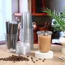 Ziliny 25 Set Clear Plastic Cups with Lids and Straws, Disposable Iced Coffee PET Cups for Drinking Cold Beverage Juice Parfait Smoothie Milkshake Coffee Shops Party Supplies (16 oz)