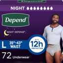 Depend Night Defense Adult Diapers, Incontinence Underwear for Men, Disposable, Overnight, Large, Grey, 72 Count, Packaging May Vary