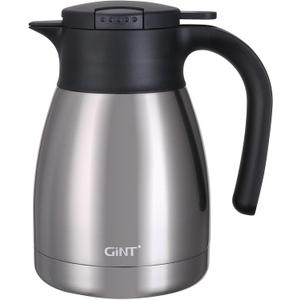 GiNT 34Oz Thermal Coffee Carafe, Insulated Stainless Steel Coffee Carafes for Keeping Hot/Double Walled Vacuum Coffee Carafe (Silver, 1L)