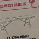 FDW 6FT Folding Table, Portable Fold-in-Half Plastic Picnic Party Table with Carrying Handle (White, 6 Ft 70"x29"