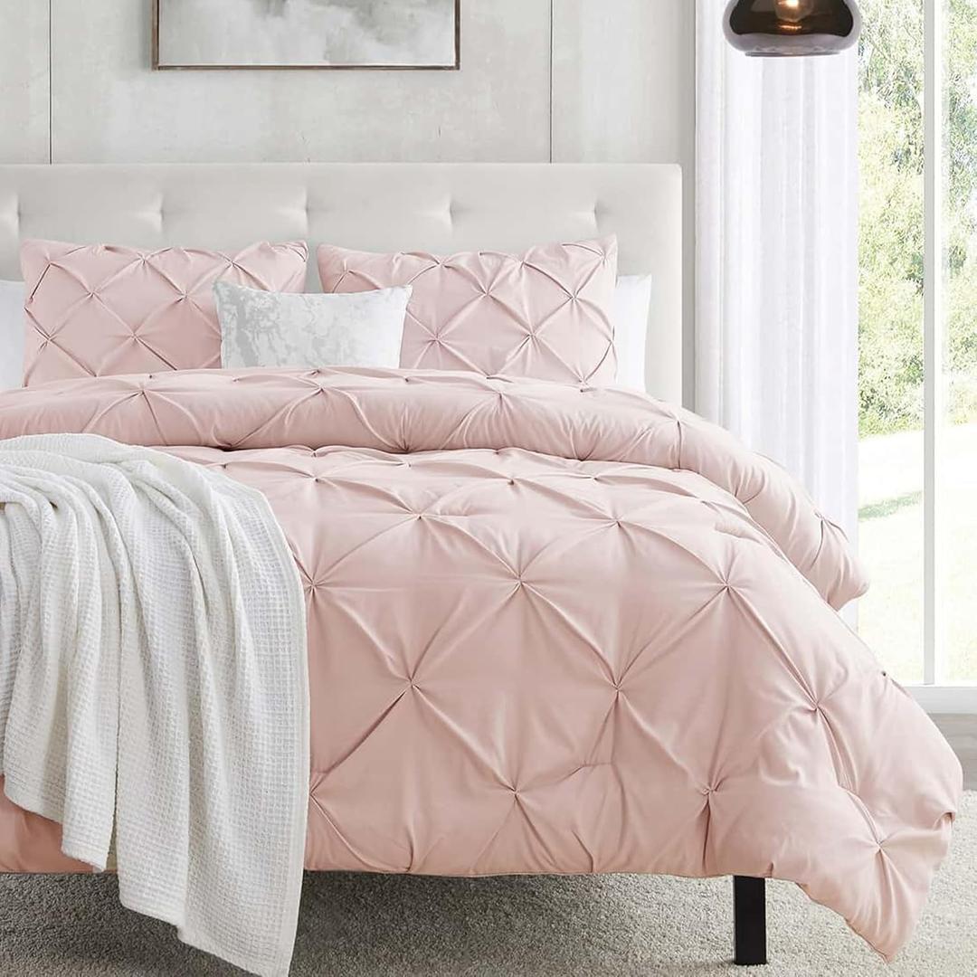 Nestl Blush Duvet Cover Full Size - Soft Double Brushed Duvet Set with Button Closure & Corner Ties, 3 Piece Luxurious Pinch Pleated Duvet Cover Set 80x90 Inches with 2 Pillow Shams
