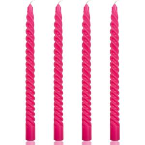 Hot Pink Spiral Taper Candles for Home Decoration, 4 Pack 10 Inch Candlesticks for Dinner Party Holiday Birthday Celebration, Dripless and Smokeless