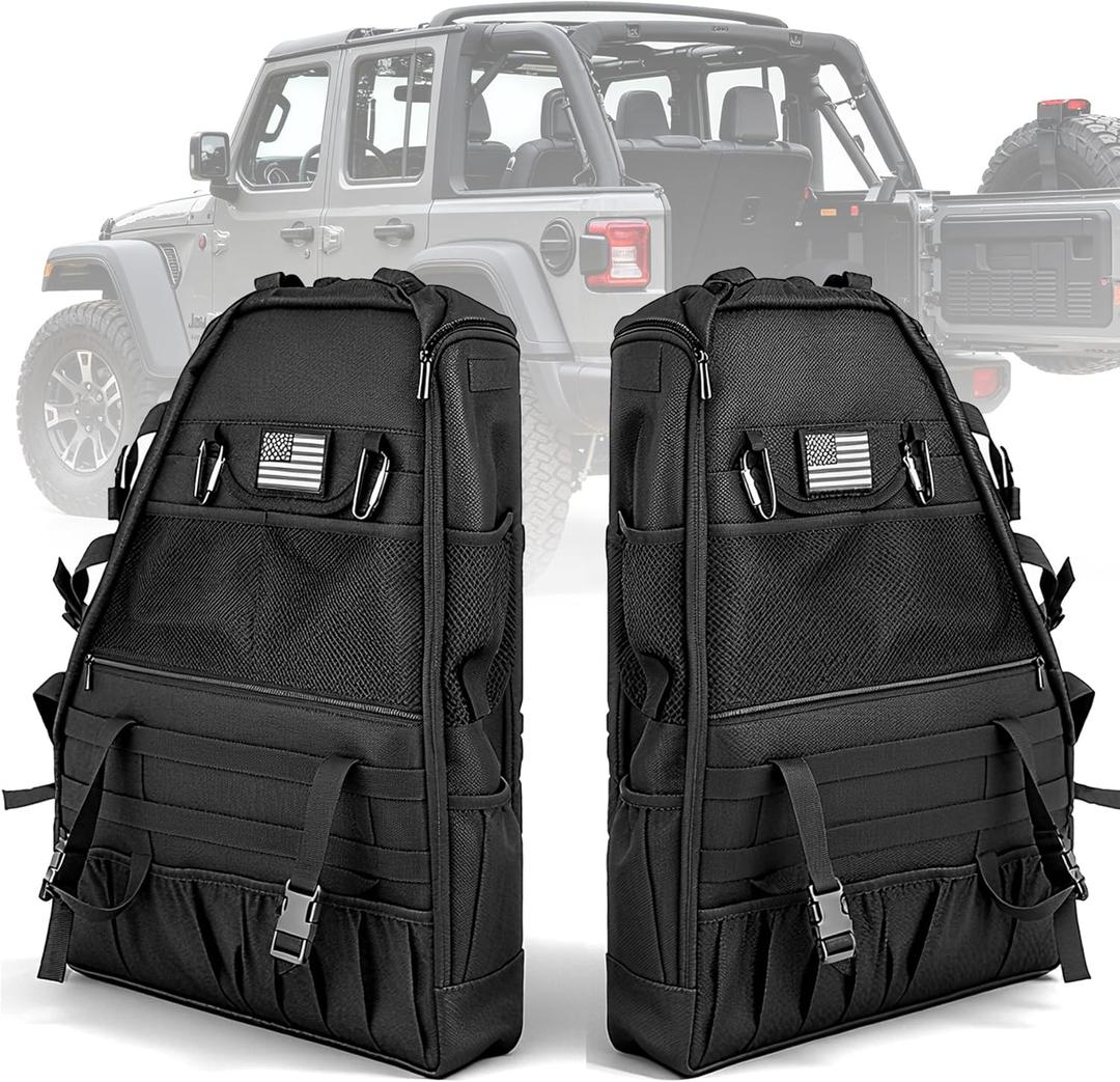 Wrangler Roll Bar Storage Bag Compatible with 1997-2023+ Jeep Wrangler JK TJ LJ & Unlimited JL 4-Door, Multi-Pocket Door Storage Tools Organizers Camping Accessories(2-PCS)