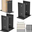 6x6 Post Base 2 Pcs,Heavy Duty Detachable Post Bracket with Adjustable Inner Size (5.6" x 5.1"-6.1") , Rust-Proof Powder-Coated Thick Post Anchor for Deck Railing, Fences, Mailboxes, Pavilions (Black)