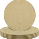 Round Placemats Set of 6, Cotton Rope Woven Table Mats, Hot Pads for Kitchen, Non Slip Heat Resistant Place Mats, 13 Inches Braided Placemat for Farmhouse Decor and Kitchen Table Decor (Khaki)