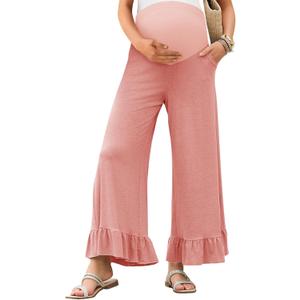 Yousify Womens Maternity Pants Soft Ruffle Flowy Lounge Palazzo Pants Pregnancy Wide Leg Trousers (X-Large, Pink) Yousify Womens Maternity Pants Soft Ruffle Flowy Lounge Palazzo Pants Pregnancy Wide Leg Trousers (X-Large, Pink)