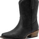DREAM PAIRS Women's Cowboy Cowgirl Western Ankle Boots,Size 7.5,Black | Square Toe Fashion Dress for Country Concert Theme Party Low Chunky Heels Fall Short Booties Shoes