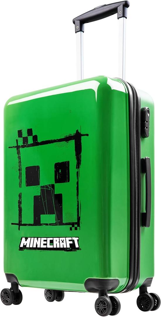 Minecraft Suitcase for Kids Teens Creeper Hard Shell Luggage Rolling Suitcase 4 Wheels Travel Essentials Vacations Trips (Large Green, M (H26.2 xW18, 46L))