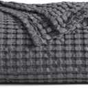 Bedsure Cooling Cotton Waffle Queen Size Blanket - Lightweight Breathable Blanket of Rayon Derived from Bamboo for Hot Sleepers, Luxury Throws for Bed, Couch and Sofa, Dark Grey, 90x90 Inches
