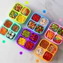KEMETHY 6 Pcs Bento Snack Containers, Reusable 4 Compartment Food Storage Container with Lids, Divided Lunchable Container, Freezer, Microwave & Dishwasher Safe (6 Color)