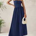 PRETTYGARDEN Women 2026 Summer Elegant Strapless Maxi Dress Tube Top Dress A Line Flowy Long Wedding Party Cocktail Dresses (Blue, S)