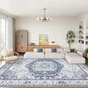 9x12 Area Rugs for Living Room, Machine Washable Non Slip Vintage Rug, Non-Slip Stain Resistant, Large Soft Home Decor Rug for Bedroom Dining Room (Navy/Blue,9'x12')