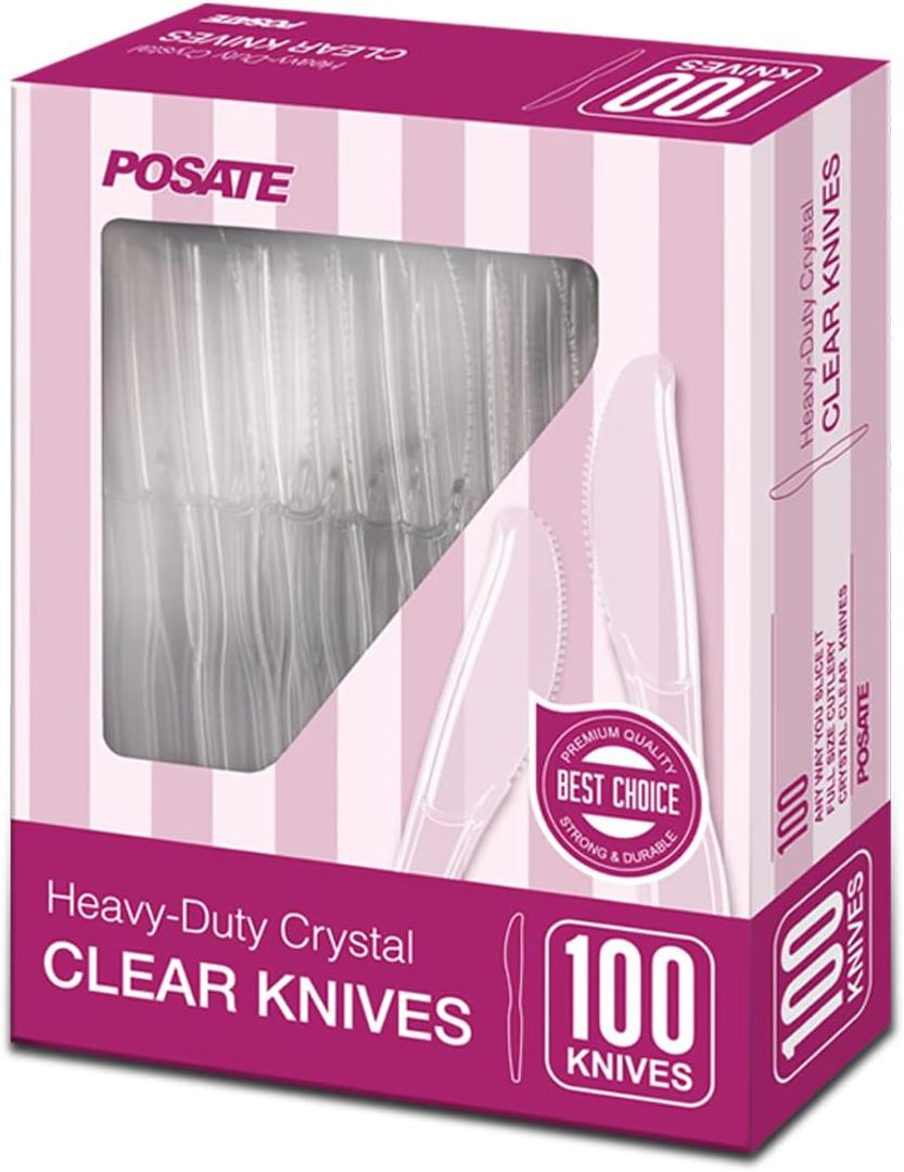 POSATE Clear Knives, Heavy-Duty Crystal (100 Knives)