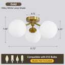 Gold Globe Semi Flush Mount Ceiling Light Mid Century Modern Milk Glass Ceiling Light Fixture Linear Sputnik Matte Chandelier for Bedroom Living Room Entryway Dining Room Hallway