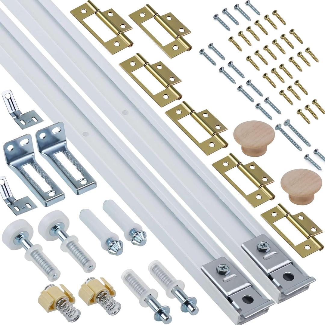 Bifold Door Hardware Kit, 2-Pack 48-Inch Bi-fold Closet Door Track Kit Bifold Closet Door Hardware Kit Folding Door Hardware Repair Replacement Tool Kit