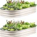 2 Pack Raised Garden Bed Kits, 4x2x1FT White Oval Galvanized Outdoor Planter Beds, Easy Assembly Metal Raised Bed for Vegetables, Flowers & Herbs