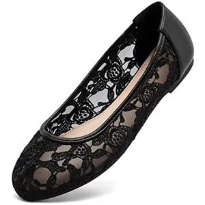 Greatonu Women's Ballet Flats Round Toe Slip on Lace ballerina Flat Comfortable Wedding Casual Dressy Floral Flats Shoes 8
