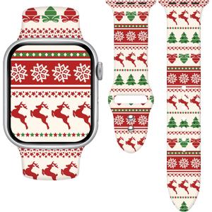 Holidays Watch Band Compatible with Apple Watch Series 11 10 9 8 7 6 5 4 3 Ultra SE for Women Men, Soft Silicone Pumpkin Strap Replacement for iWatch 38mm 40mm 41mm 42mm 44mm 45mm 46mm 49mm (Christmas Tree / Reindeer)
