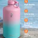 Coolflask 128 oz Gallon Water Bottle Insulated with Straw&3 Lids, Water Jug Large Stainless Steel Metal Vacuum Wide Mouth for Sports, Gym or Office, Non-BPA Keep Cold 48H Hot 24H, Bubblegum Princess