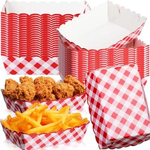 Dunzoom 60 Pcs Valentine's Day Food Trays Paper Bowls Valentines Popcorn Boxes Pink Red Love Galentines Heart Plate Disposable Snack Nacho Serving Boat Holder for Movie Night Party Supply(Red Gingham)