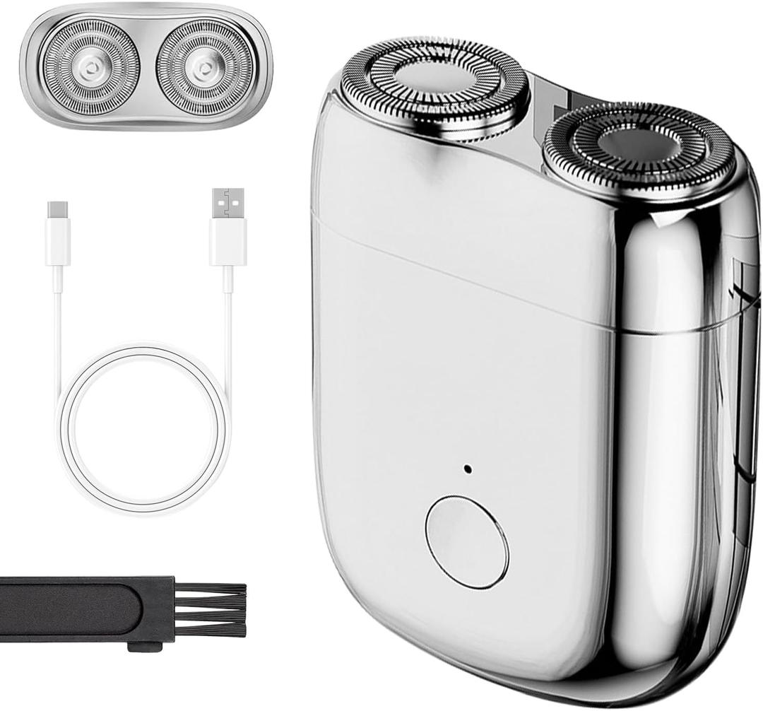 New Model Mini Dual-Head Electric Shaver, Dual Head Shaver, 2025 New Upgrade Pocket Shaver Mini Shavers for Men, Washable Double Head Razor (Silver)