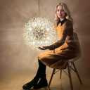 Crystal Chandelier, Firework Modern Beaded Chandeliers, Dandelion Gold Pendant Lamp, Hanging Lighting Fixture for Bedroom, Dining Room, Kitchen, Farmhouse, Hallway, Foyer, 22" Gold 12 Lights