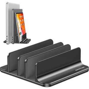 OMOTON Vertical Laptop Stand [Updated 3-Slots Version], Desktop Aluminum Mac Book Stand with Adjustable Dock Size, Fits All Mac Book, Surface, Chrome Book and Gaming Laptops (Up to 17.3 inch), Black