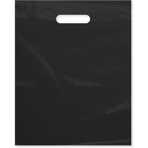 Purple Q Crafts Plastic Bag with Die Cut Handle Bag 12" x 15" Black Plastic Merchandise Bags Bulk Pack for Retail, Gifts, Trade Show and More (100)